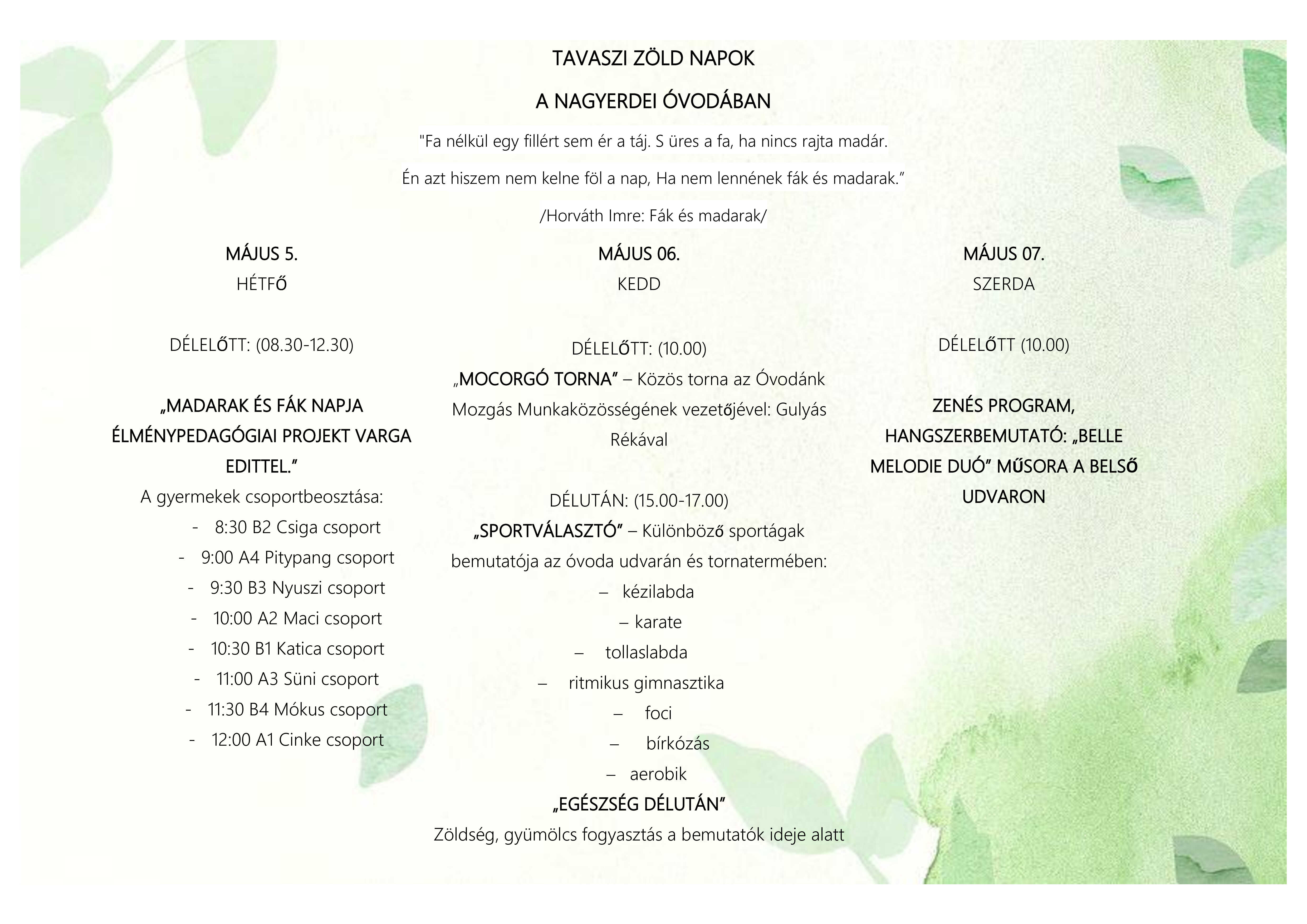 tavaszi zöld napok
