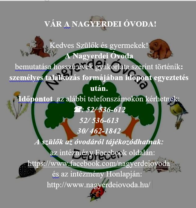 Szeretettel várunk a Nagyerdei Óvodába!